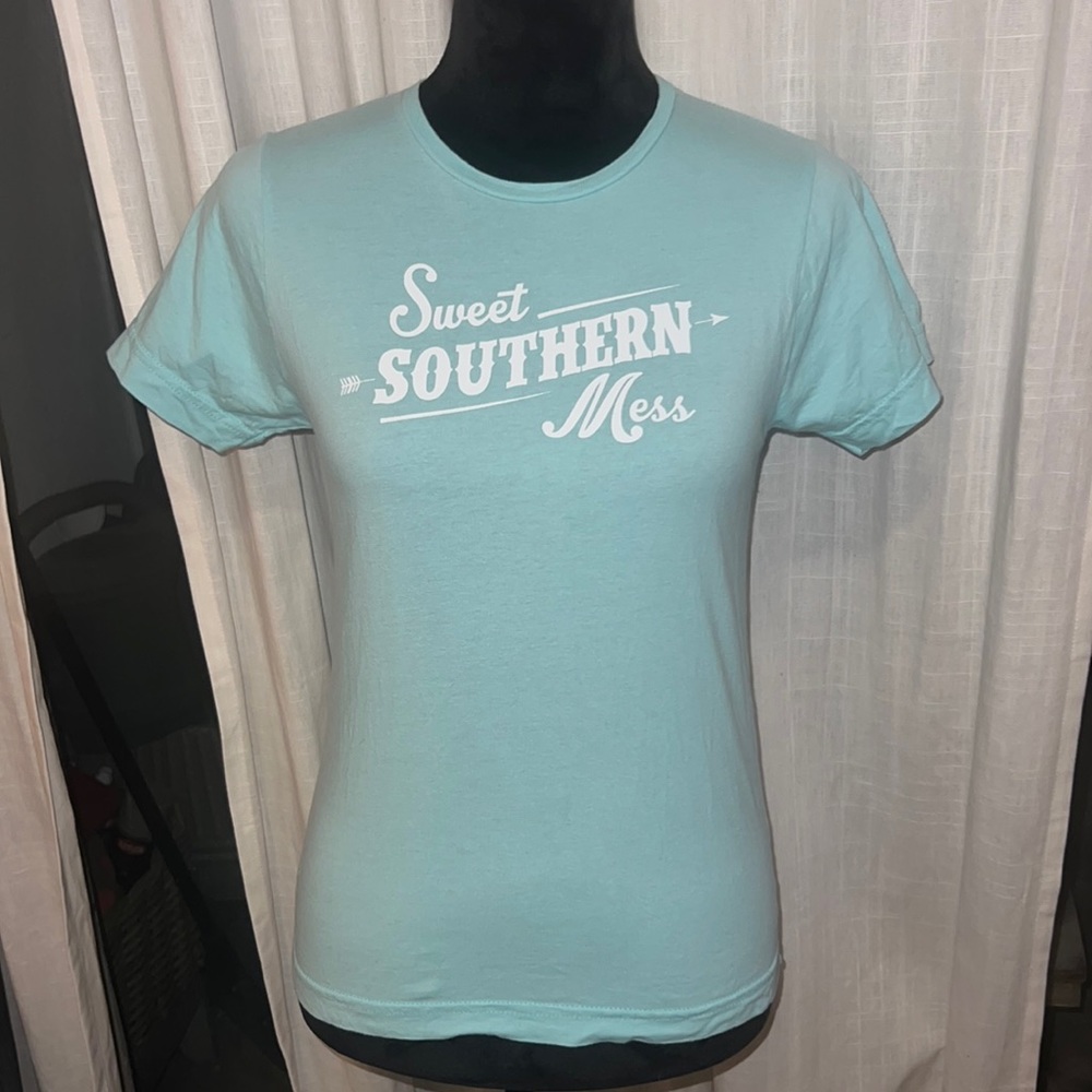 Sweet Southern Mess light turquoise blue aqua youth medium Ruby’s Rubbish shirt